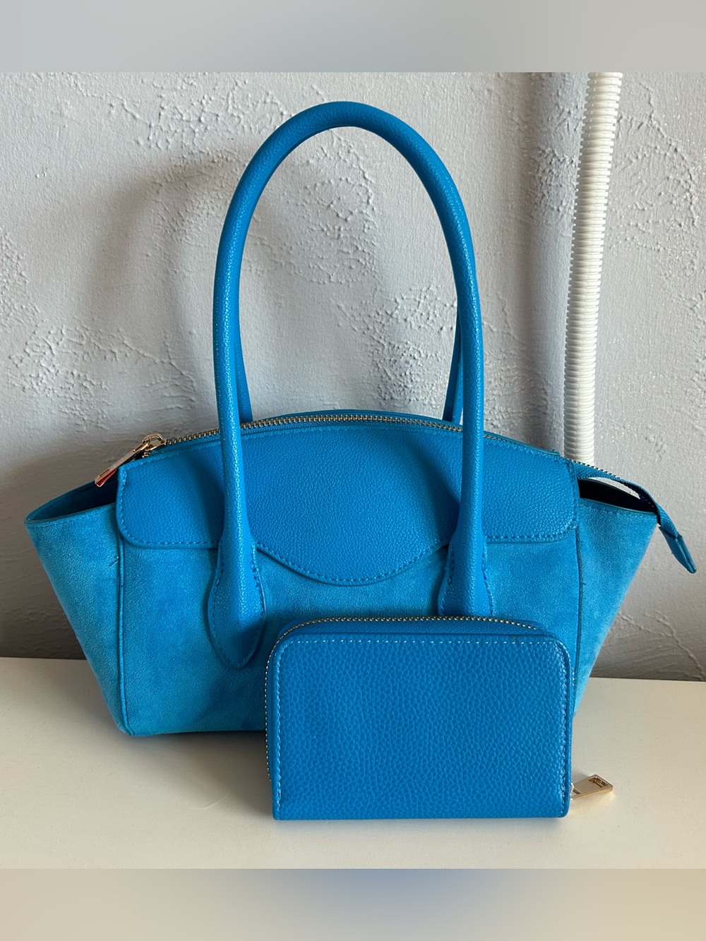 Faux Suede Small Winged Satchel & Simple Zip Wallet